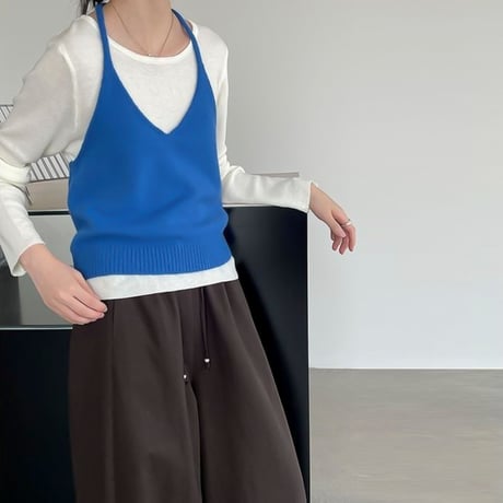 halter neck knit vest set /4color　NK1953
