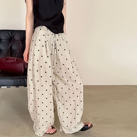 linen tencel dot wide pants　NK2204