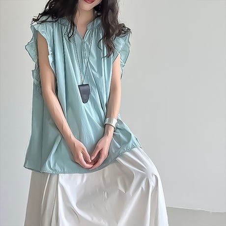 gathered ruffle henley blouse /3coloe　NK2225