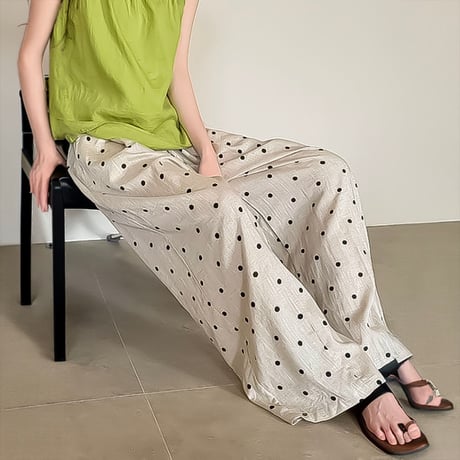 linen tencel dot wide pants　NK2204