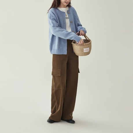round yoke rib knit cardigan　NK2066