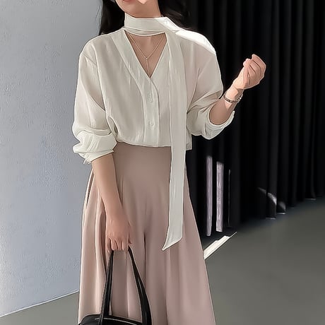 scarf-neck sheer blouse /2color　NK2321