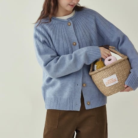 round yoke rib knit cardigan　NK2066
