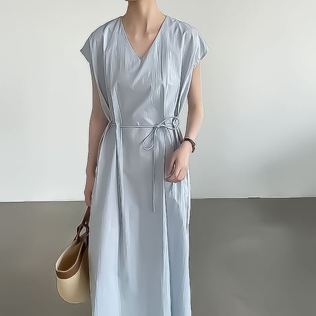 v-neck waist-tie maxi dress /3color　NK2380