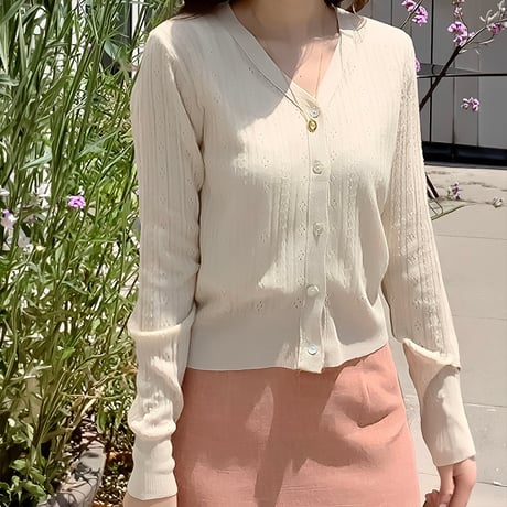 pointelle knit v-neck cardigan /2color　NK2171