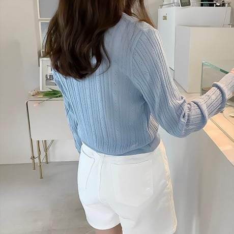 pointelle knit v-neck cardigan /2color　NK2171