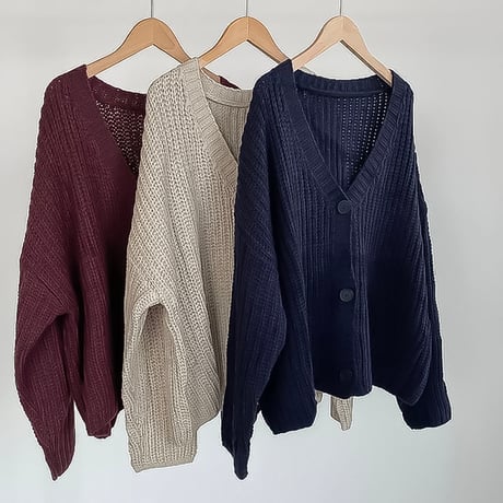 chunky knit vneck cardigan /3color　NK2191