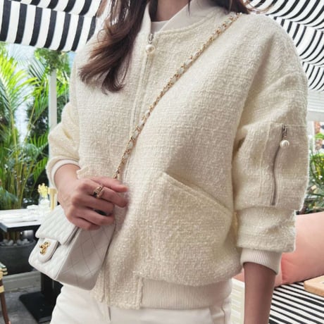 pearl fastener tweed blouson　NK1288