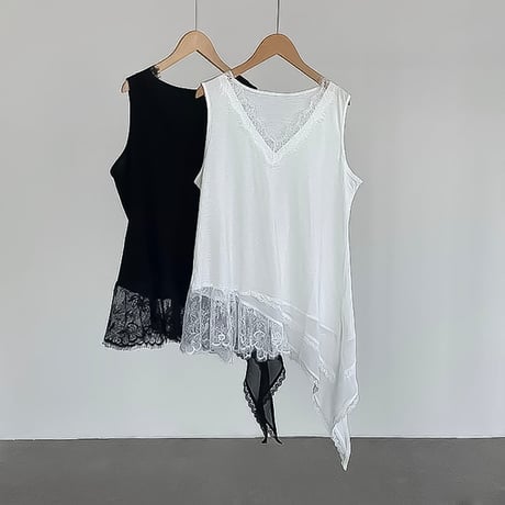 asymmetric lace layered tank top /2color　NK2192