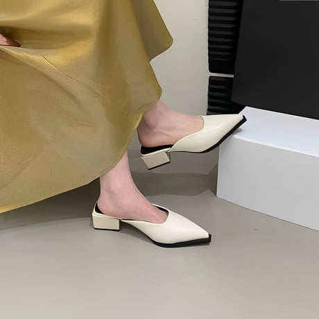 pointed toe block heel mules /3color　NK2174