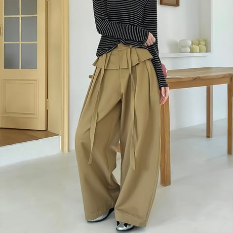 waist frill wide relax pants /4color　NK2188