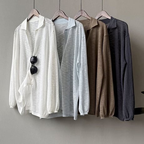 sheer collar long sleeve shirt /4color　NK1803