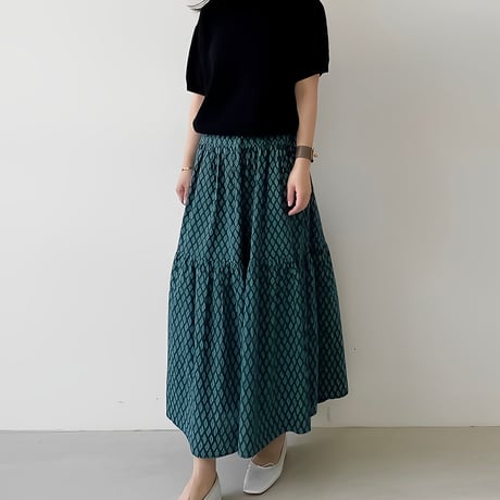 block print tiered long skirt /2color　NK2166