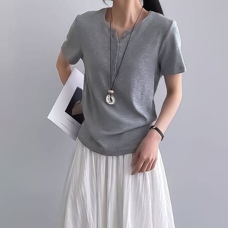 henley neck relaxed tee /5color　NK2247