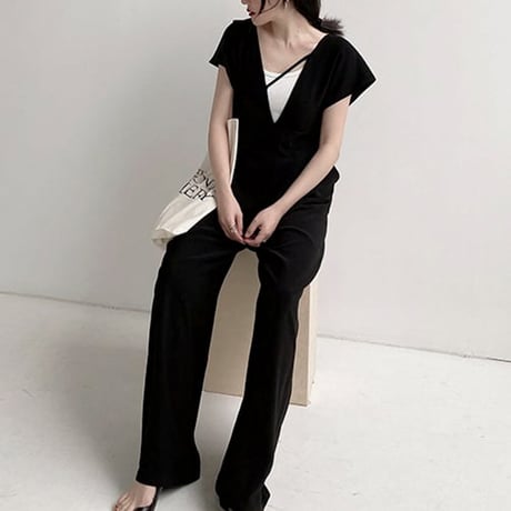 deep v-neck wide all-in-one　NK1823