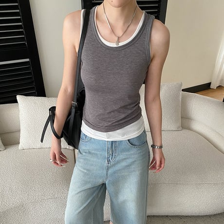 layered rib tight tanktop /5color　NK2236