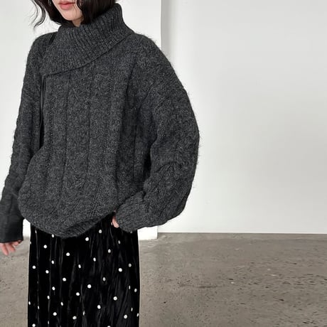 slit collar cable knit pullover /2color　NK2061