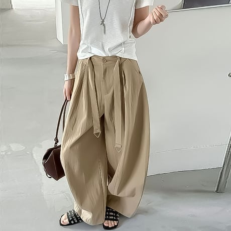 d-ring belt wide tuck pants /2color　NK2185