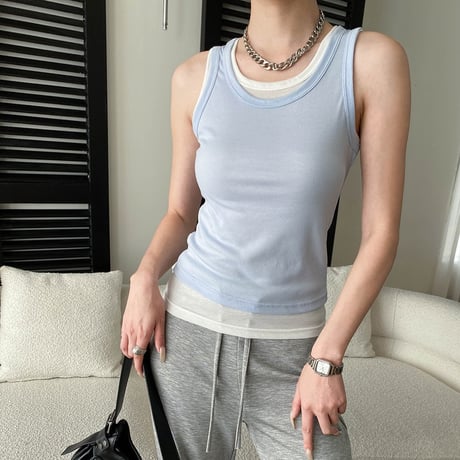 layered rib tight tanktop /5color　NK2236