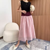 sleeveless colorblock gathering dress /2color　NK2326