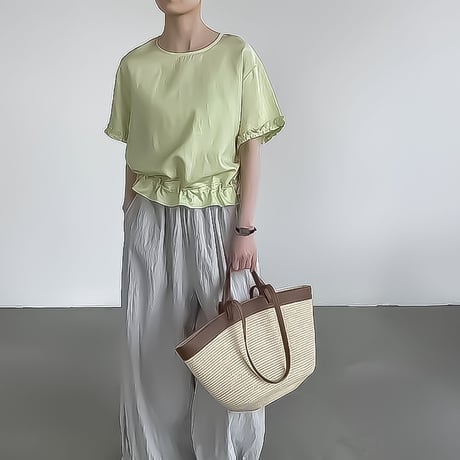 frill hem drawstring blouse /3color　NK2378