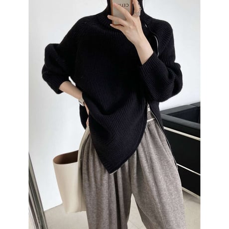 side zip high neck knit ／4color　NK1331