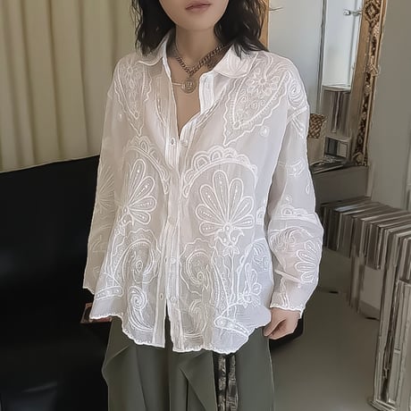 embroidery lace relaxed shirt　NK2239