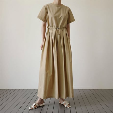 drawstring waist wide jumpsuit /2color　NK1580