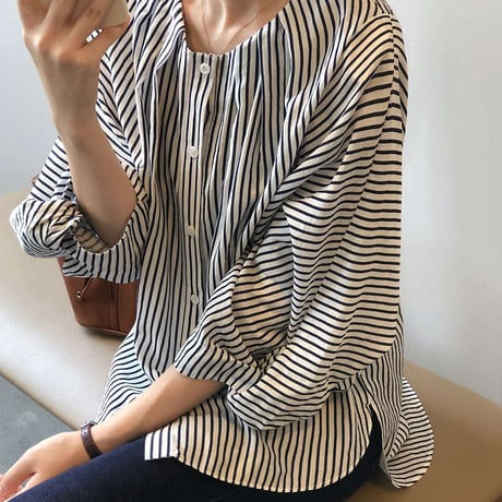 balloon sleeve stripe blouse　NK1071