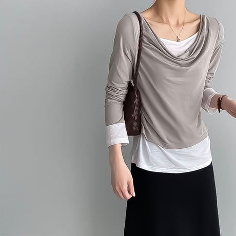 layered look cowl neck top /3color　NK2324