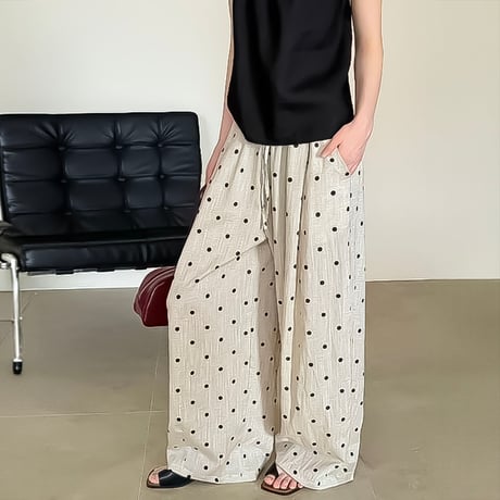 linen tencel dot wide pants　NK2204