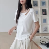 asymmetric neck short sleeve tee /4color　NK2314
