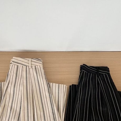 cotton stripe tuck wide pants /2color　NK2275