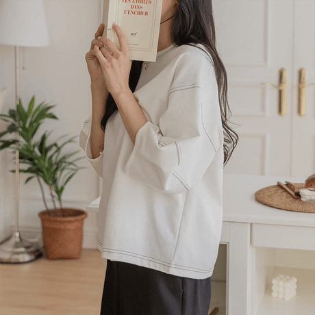 puff sleeve contrast stitch cutsew　NK2172