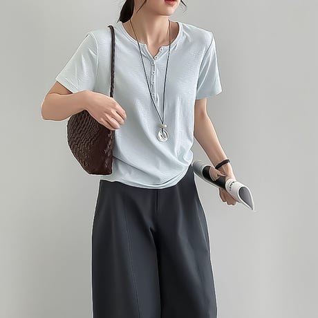 henley neck relaxed tee /5color　NK2247