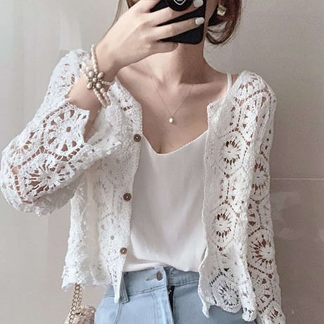 flower design summer knit cardigan /2color　NK1352