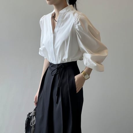 volume sleeve band collar blouse /2color　NK1945