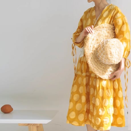 yellow polka dot midi dress　NK1780