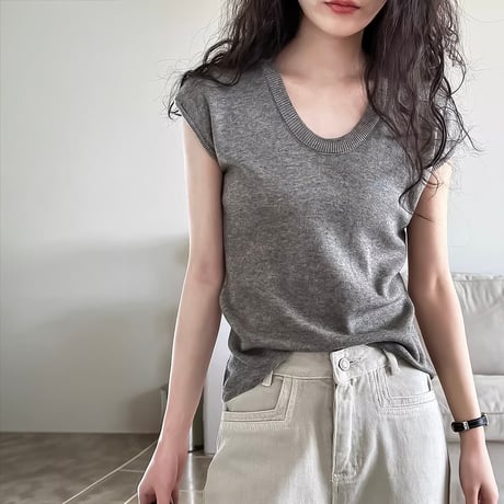 french sleeve u-neck knit top /4color　NK2203