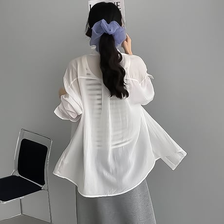 sheer shirt and border camisole set /2color　NK2280