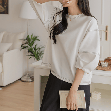 puff sleeve contrast stitch cutsew　NK2172