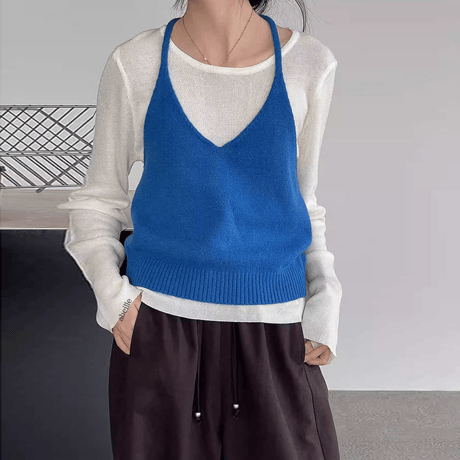 halter neck knit vest set /4color　NK1953