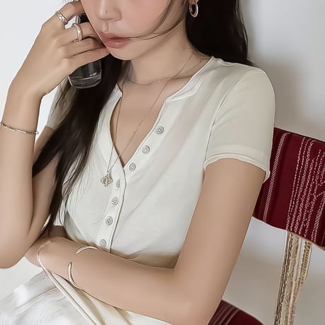 henley neck short sleeve t-shirt /3color　NK2364
