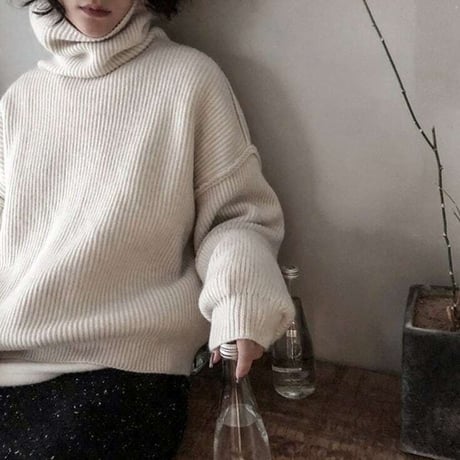 relaxed turtleneck knit pullover /2color　NK1990