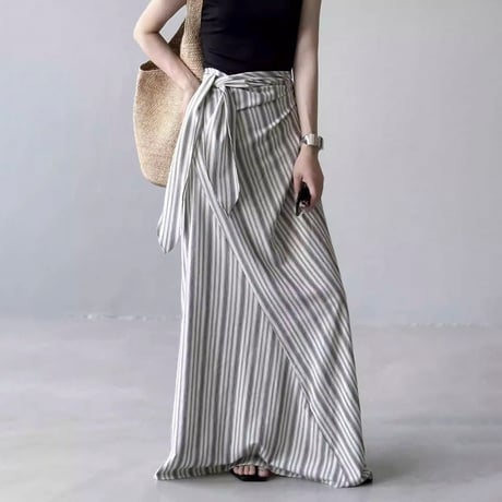 stripe wrap design maxi skirt /2color　NK1832
