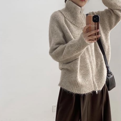 zip up melange knit cardigan /3color　NK2083
