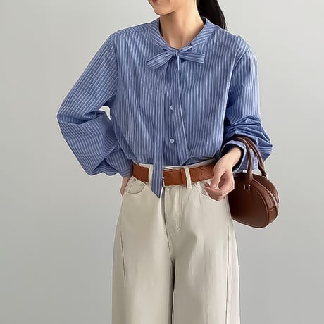 stripe bow tie volume shirt 　NK2299