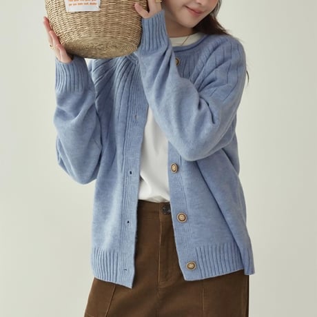 round yoke rib knit cardigan　NK2066