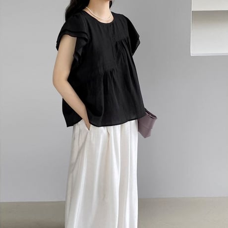 tiered flutter sleeve blouse /2color　NK1842