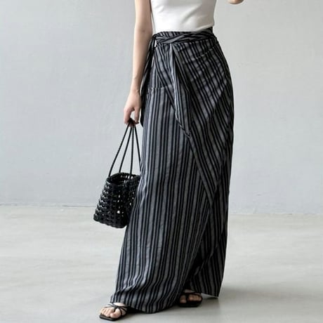 stripe wrap design maxi skirt /2color　NK1832